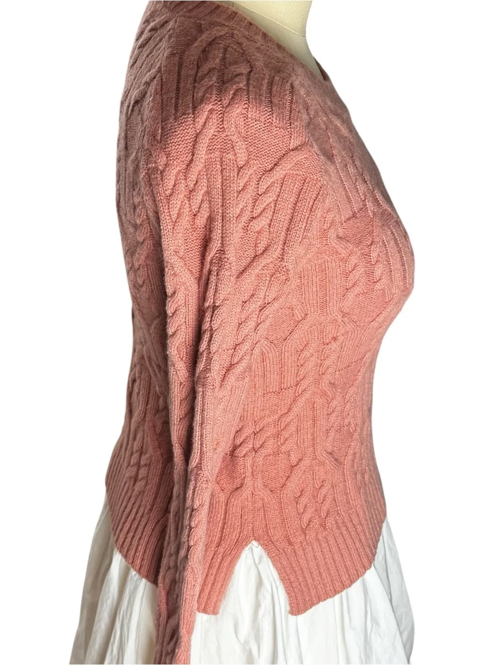 Ann Taylor Womens S Coral Alpaca Wool Cable Knit Sweater Long Sleeve Soft